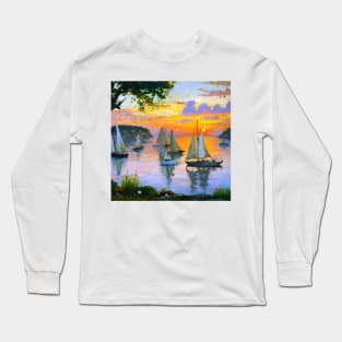 sailing boats sunset island Long Sleeve T-Shirt